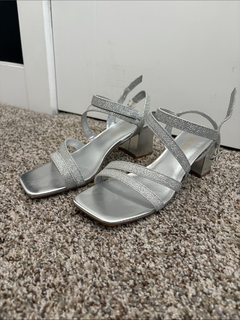 Silver Strappy Block Heel Sandals - Women